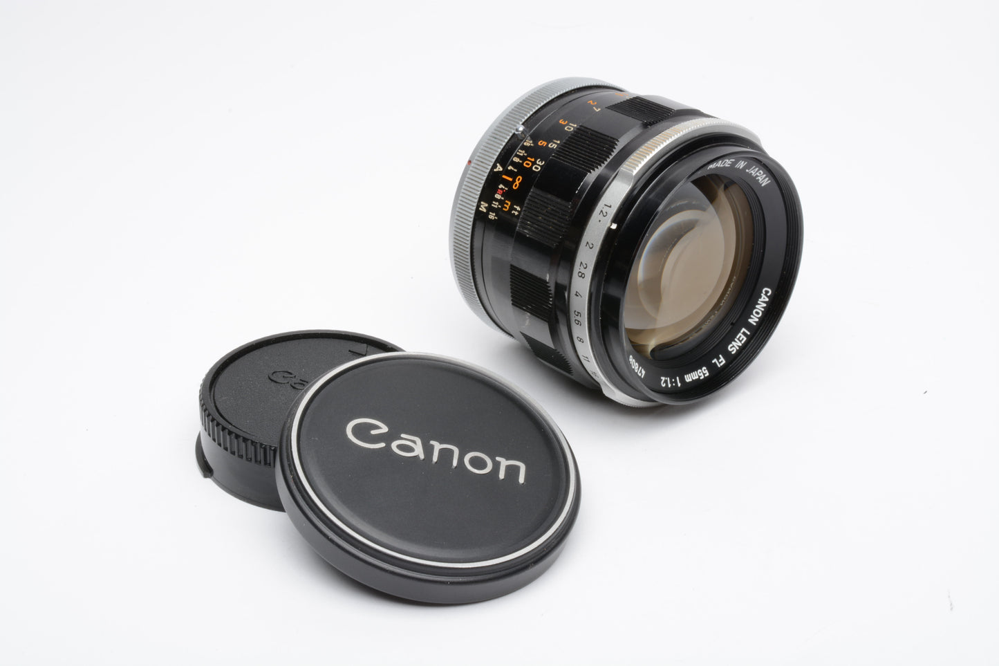 Canon FL 55mm f1.2 Prime lens, very clean and sharp, Caps