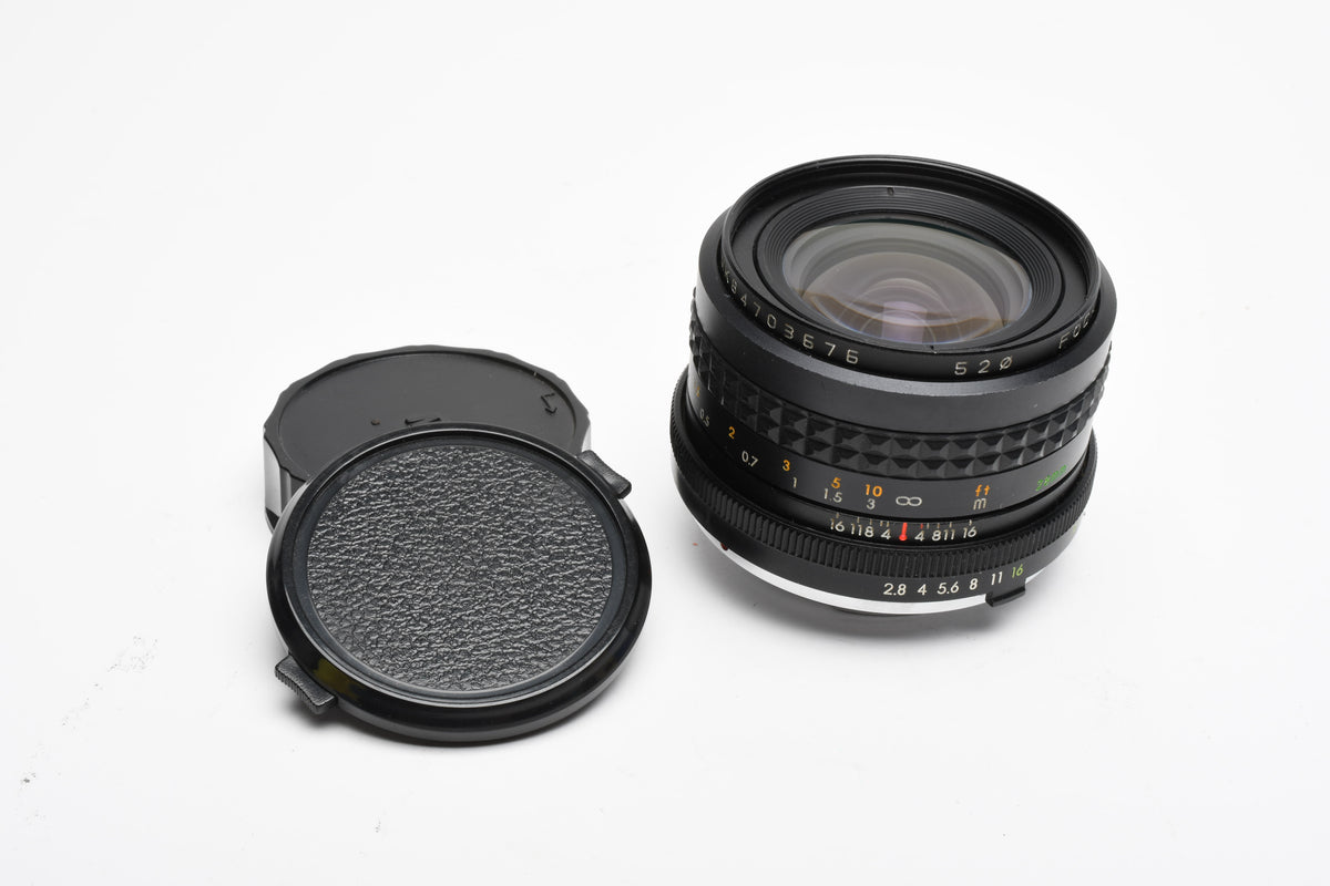 Focal MC Auto 28mm F2.8 Wide Angle Lens for Minolta MD Mount w/Caps, Good, Read*