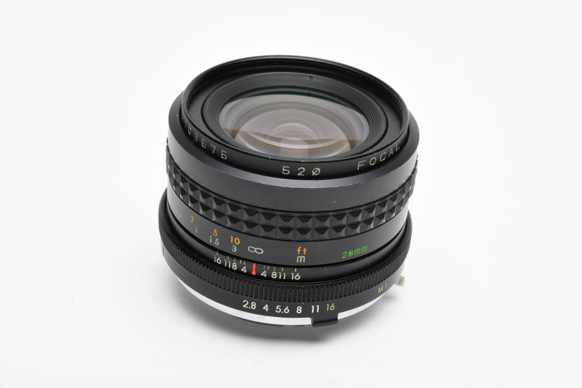 Focal MC Auto 28mm F2.8 Wide Angle Lens for Minolta MD Mount w/Caps, Good, Read*