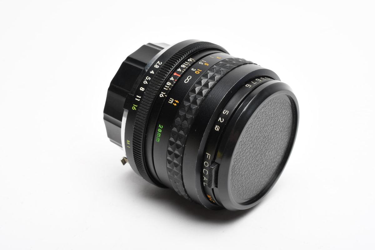 Focal MC Auto 28mm F2.8 Wide Angle Lens for Minolta MD Mount w/Caps, Good, Read*