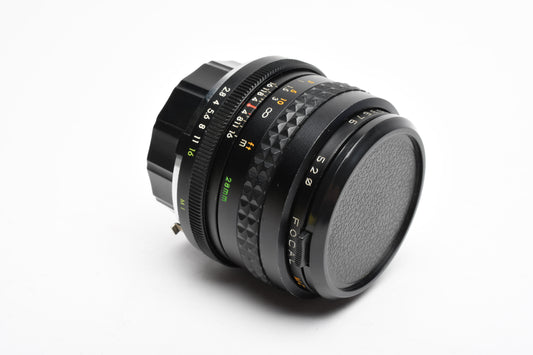 Focal MC Auto 28mm F2.8 Wide Angle Lens for Minolta MD Mount w/Caps, Good, Read*