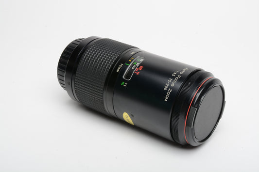 Ryka AF 75-200mm f4.5 Telephoto zoom lens, caps, Maxxum or Sony A Mount