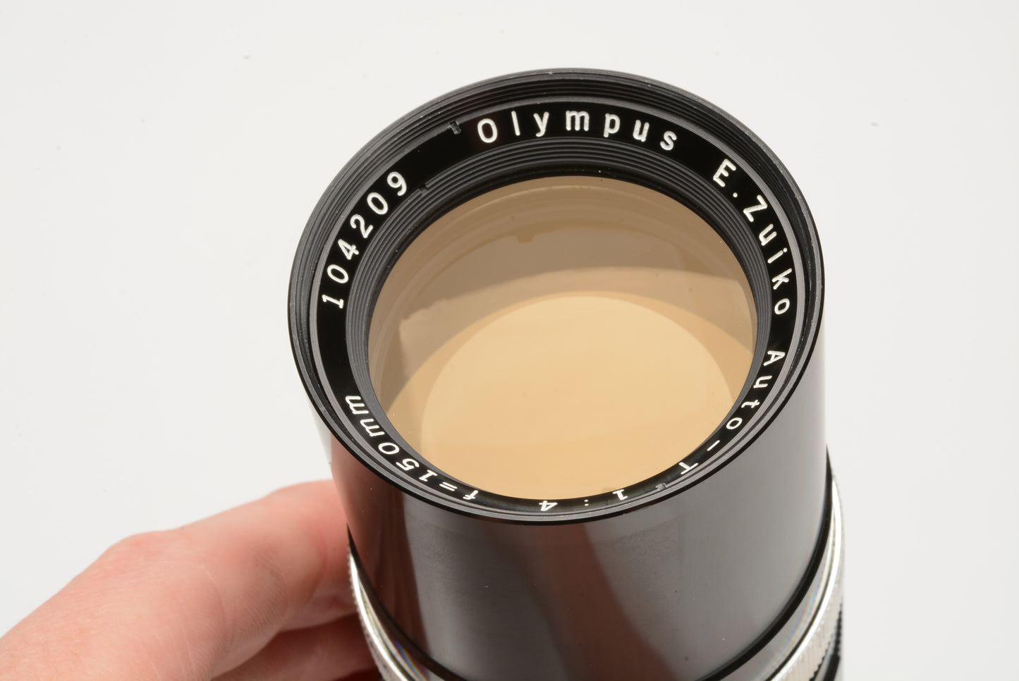 Olympus E. Zuiko Auto-T 150mm f4 Pen Series lens, caps, case, hood, clean