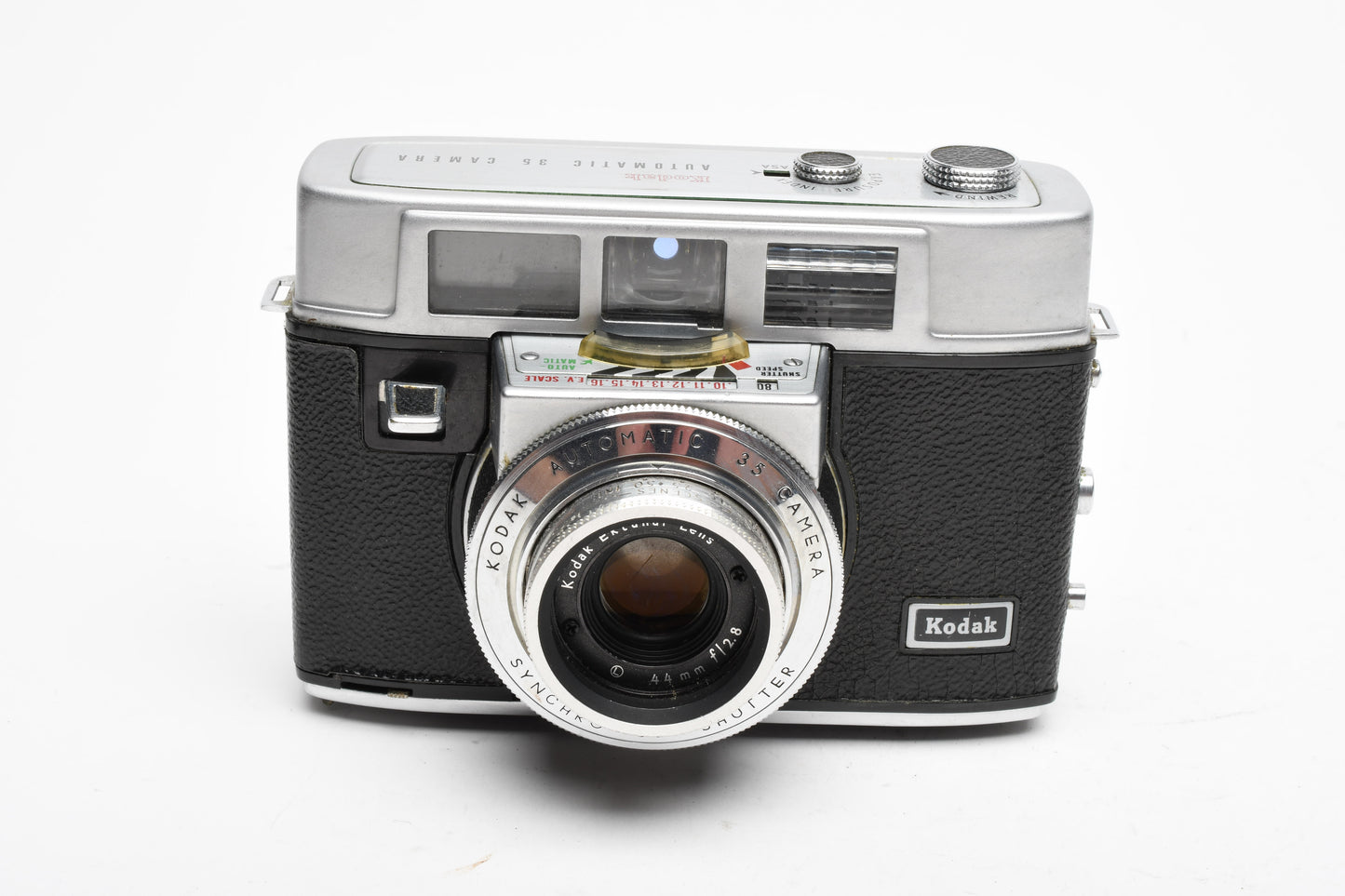 Kodak Automatic 35 camera, case, flash, Display, Vintage