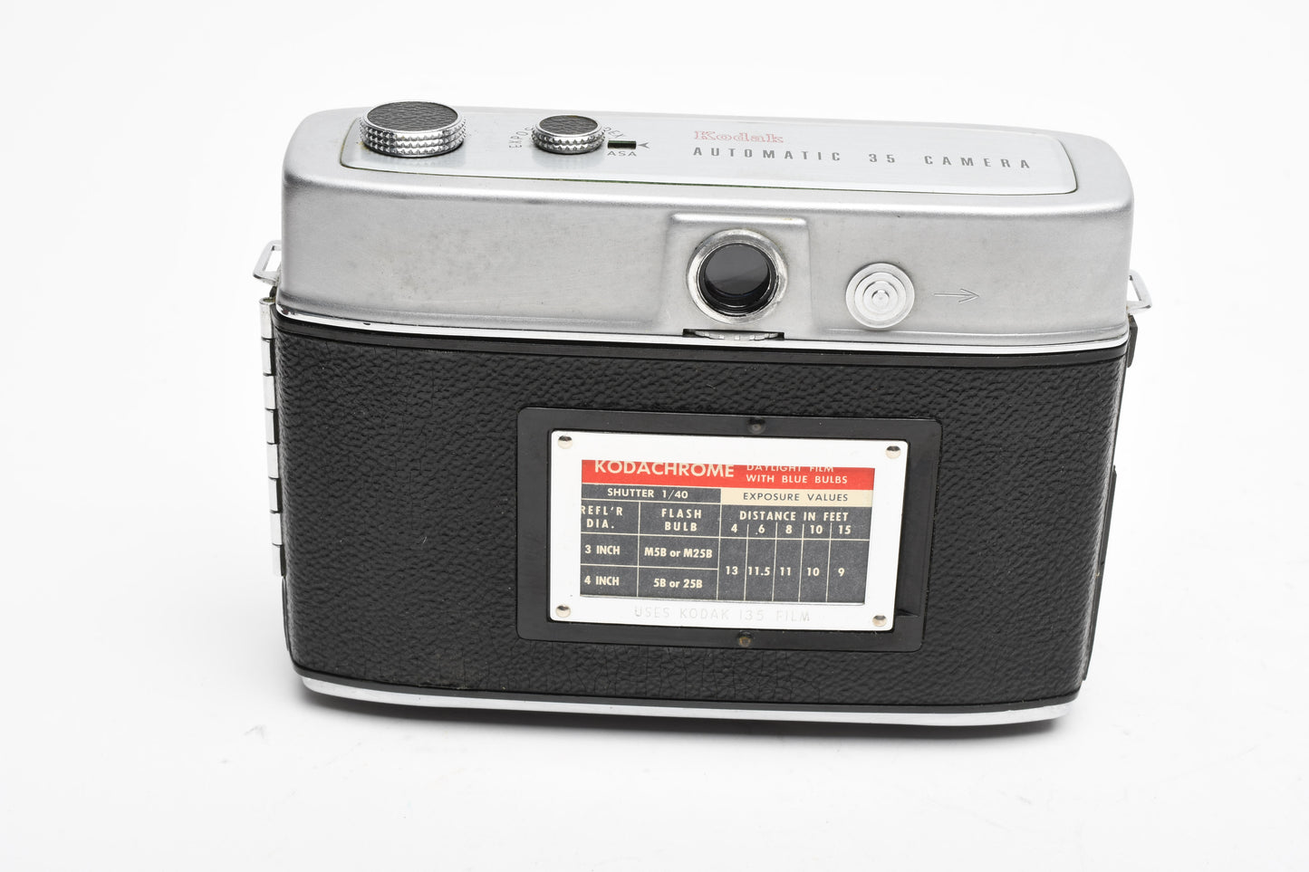 Kodak Automatic 35 camera, case, flash, Display, Vintage