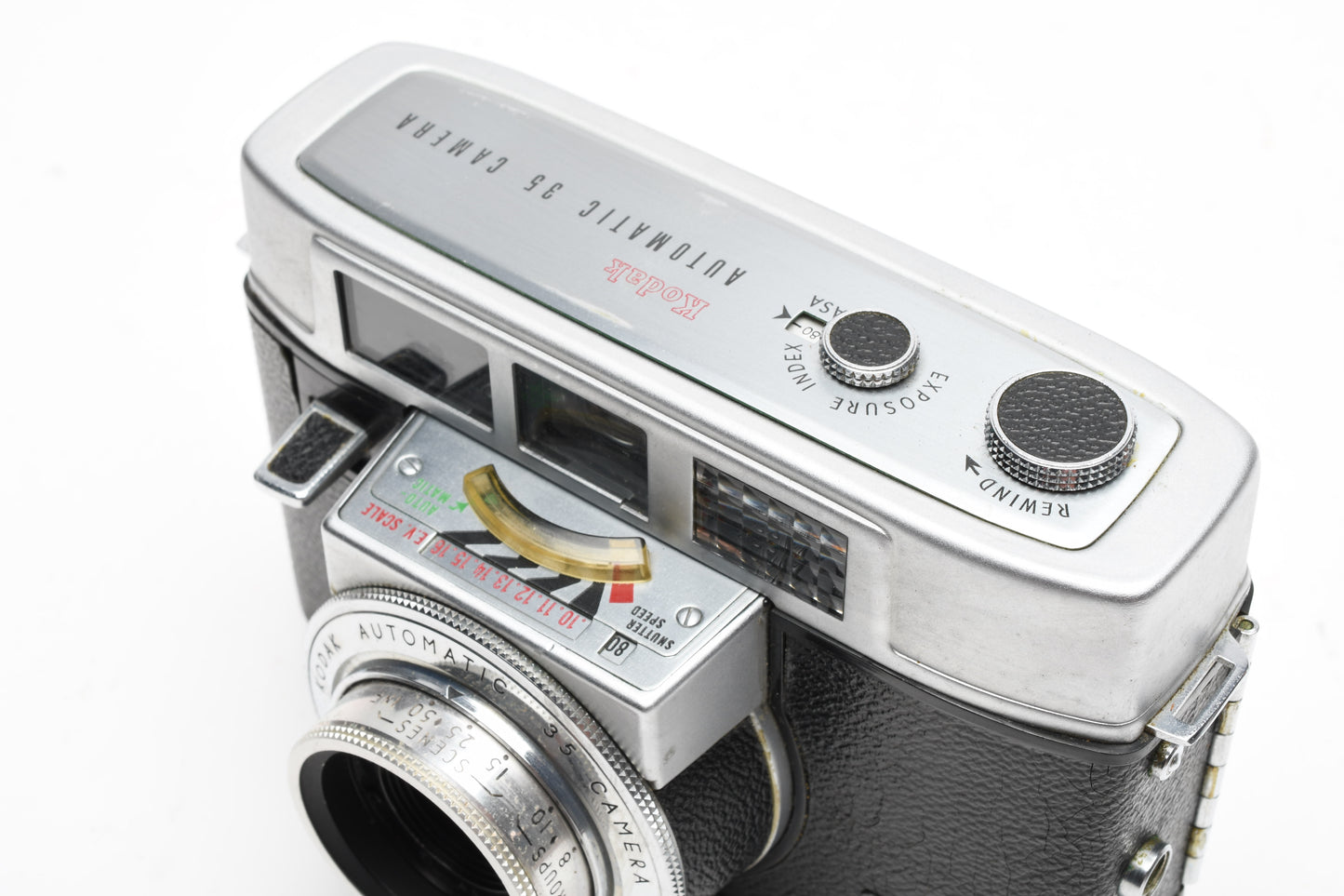 Kodak Automatic 35 camera, case, flash, Display, Vintage