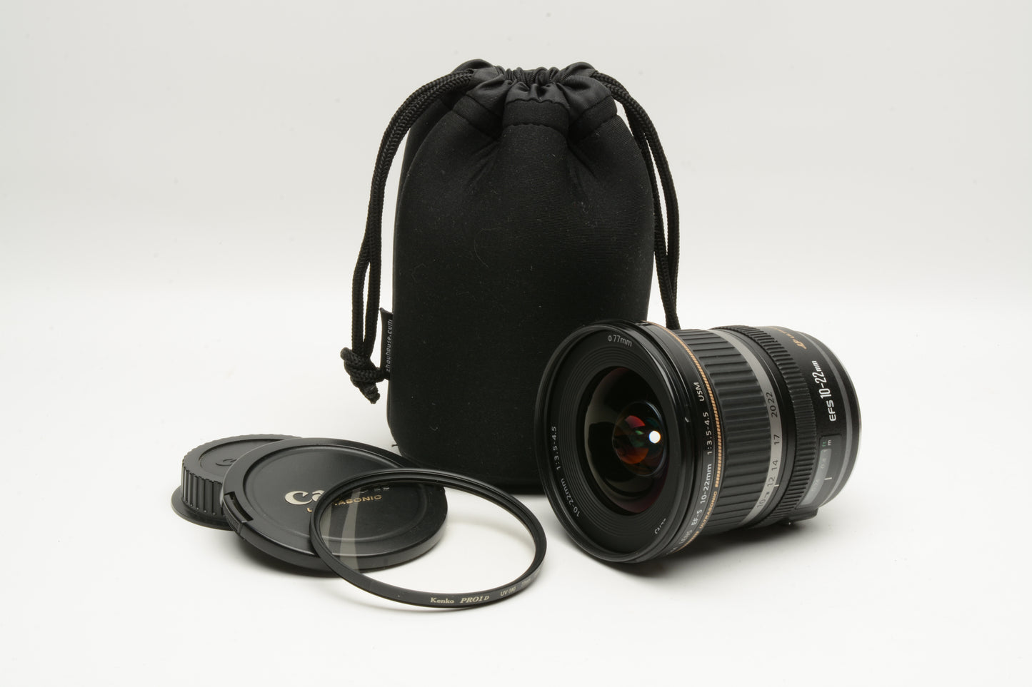 Canon EFS 10-22mm f3.5-4.5 USM zoom lens, caps, pouch +UV