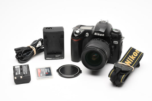 Nikon D70 DSLR w/28-80mm f3.3-5.6G, batt, charger, strap, CF, 32K Acts