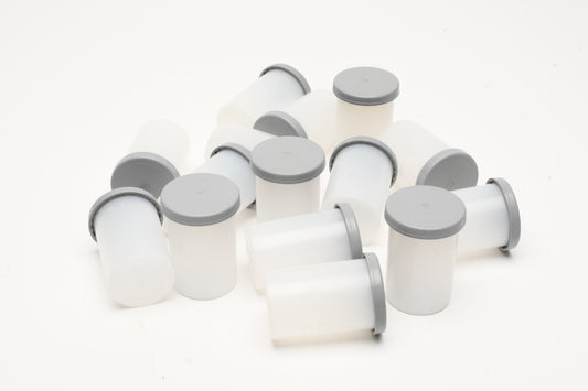15X Plastic Clear/Gray lid Kodak 35mm plastic film canisters, Clean