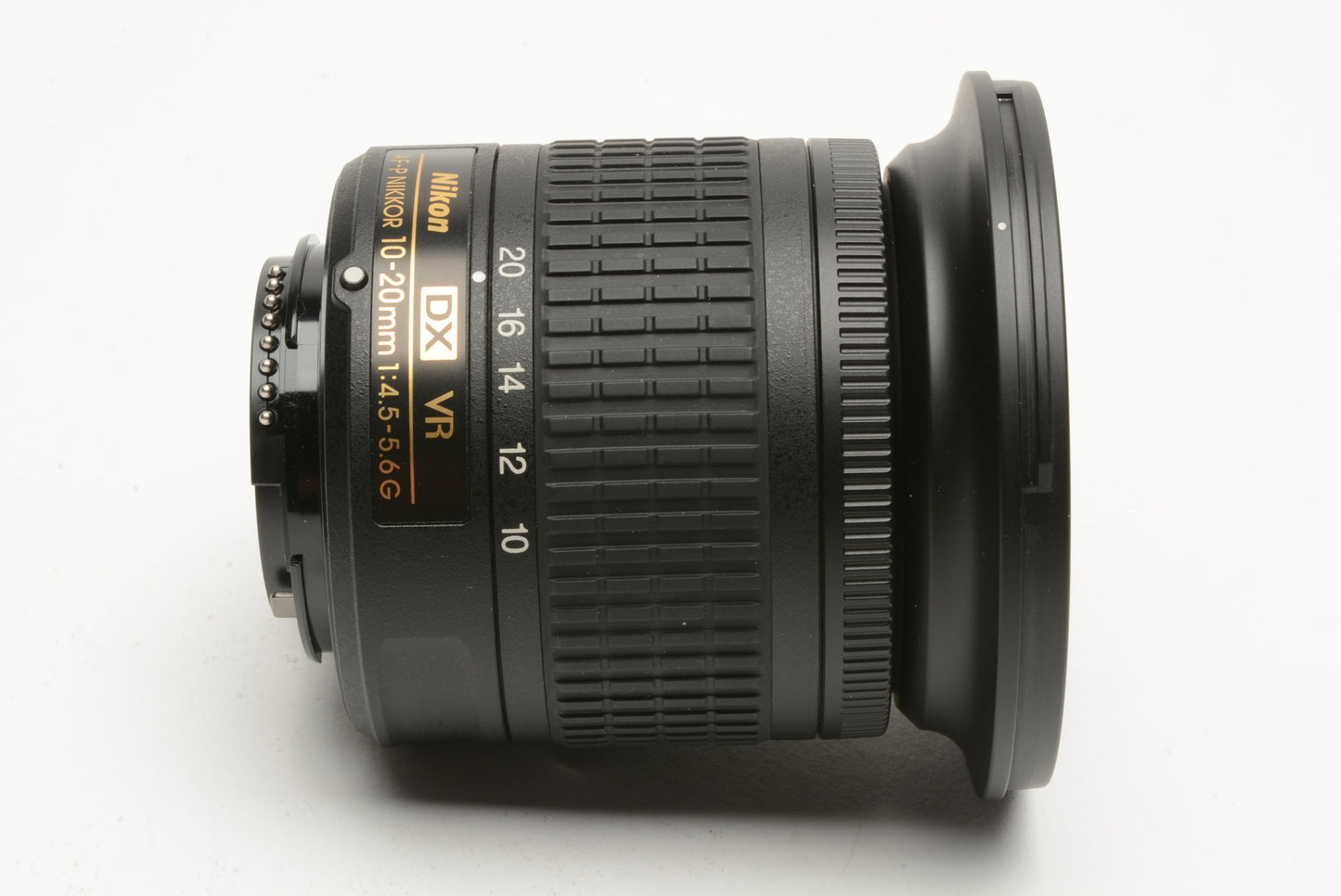 Nikon AF-P Nikkor 10-20mm f4.5-5.6G DX VR lens, hood+caps