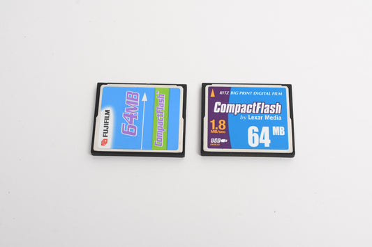 2x 64MB CF Compact Flash Cards, Clean, Formatted