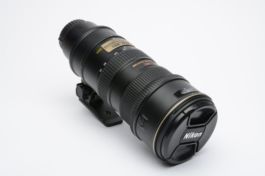 Nikon AF-S VR Nikkor 70-200mm f2.8G ED VR zoom, caps, collar, clean & sharp, USA