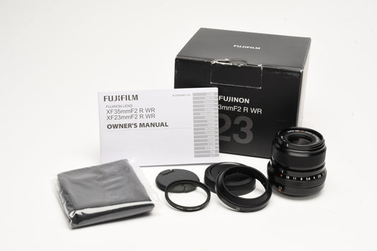 Fujifilm Fujinon XF 23mm f2 R WR lens, Boxed, UV, Hood, USA, Great