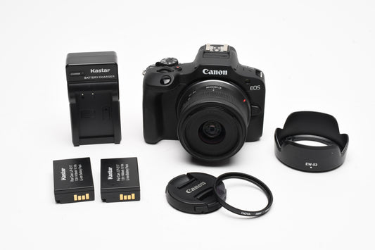 Canon EOS R100 Mirrorless w/18-45mm, 2X Batts, charger, <2K Acts! Mint-