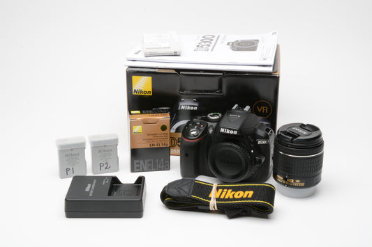 Nikon D5300 DSLR w/Nikkor 18-55mm VR, 2X batts+charger Only 2120 Acts!