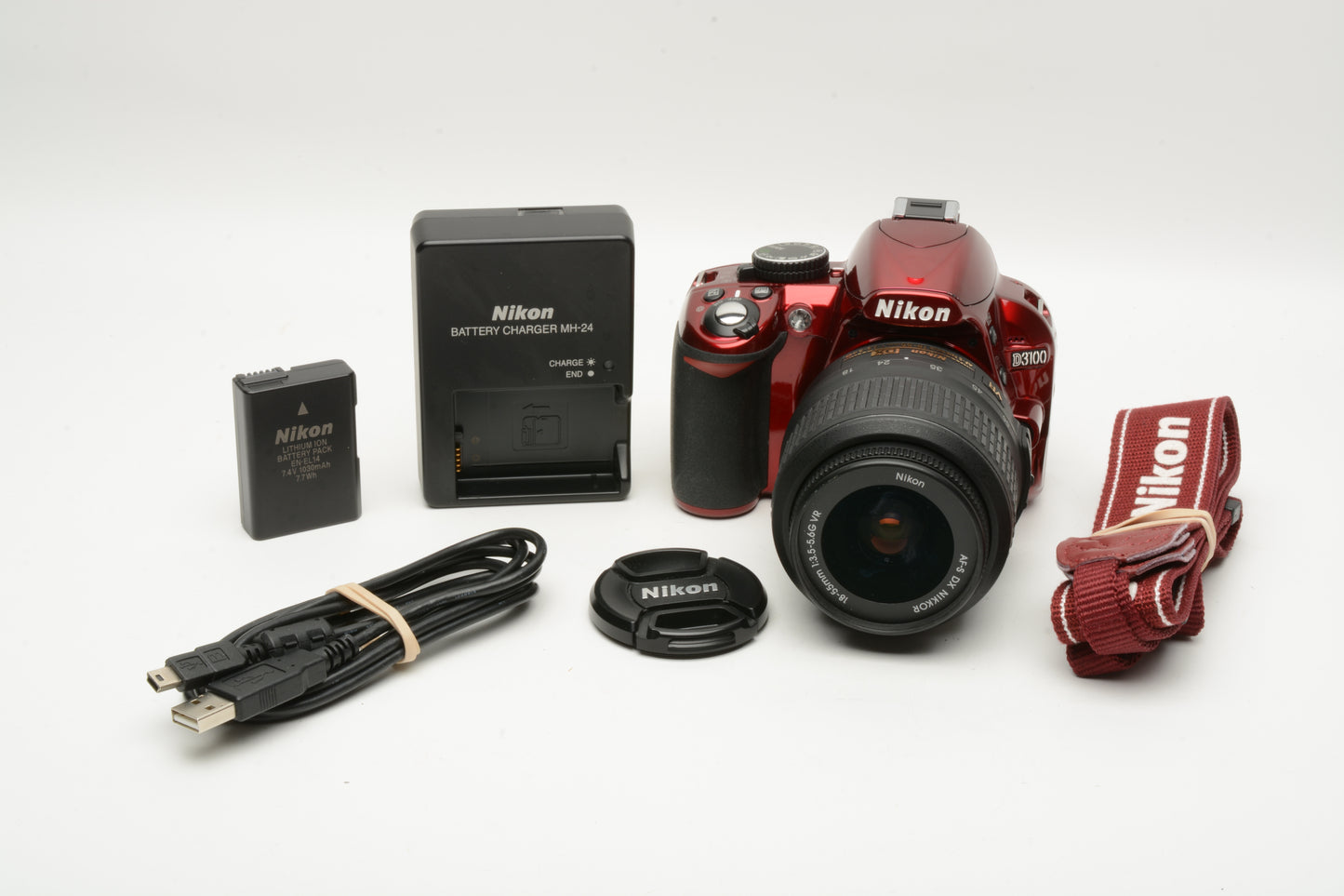 Nikon D3100 Red DSLR w/18-55mm VR zoom, batt+charger Only 937 Acts