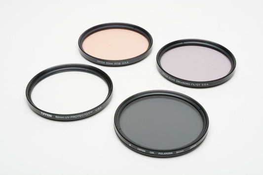 Set of 4 Tiffen 82mm filters:  812, Enhancing, UV, CPL, in pouch, very clean