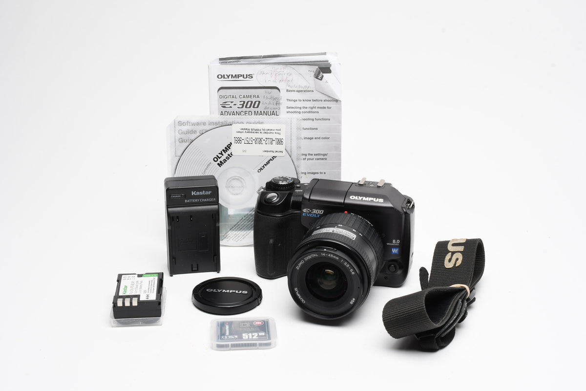 Olympus E-300 Digital Camera w/14-45mm, Card, Batt, Charger, Bargain, Read*
