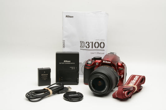 Nikon D3100 Red DSLR w/18-55mm VR zoom, batt+charger Only 937 Acts