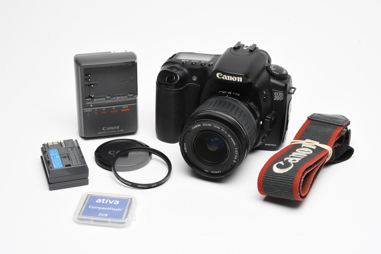 Canon EOS 20D DSLR w/18-55mm f/3.5-5.6 Lens, Batt., charger, strap, UV++