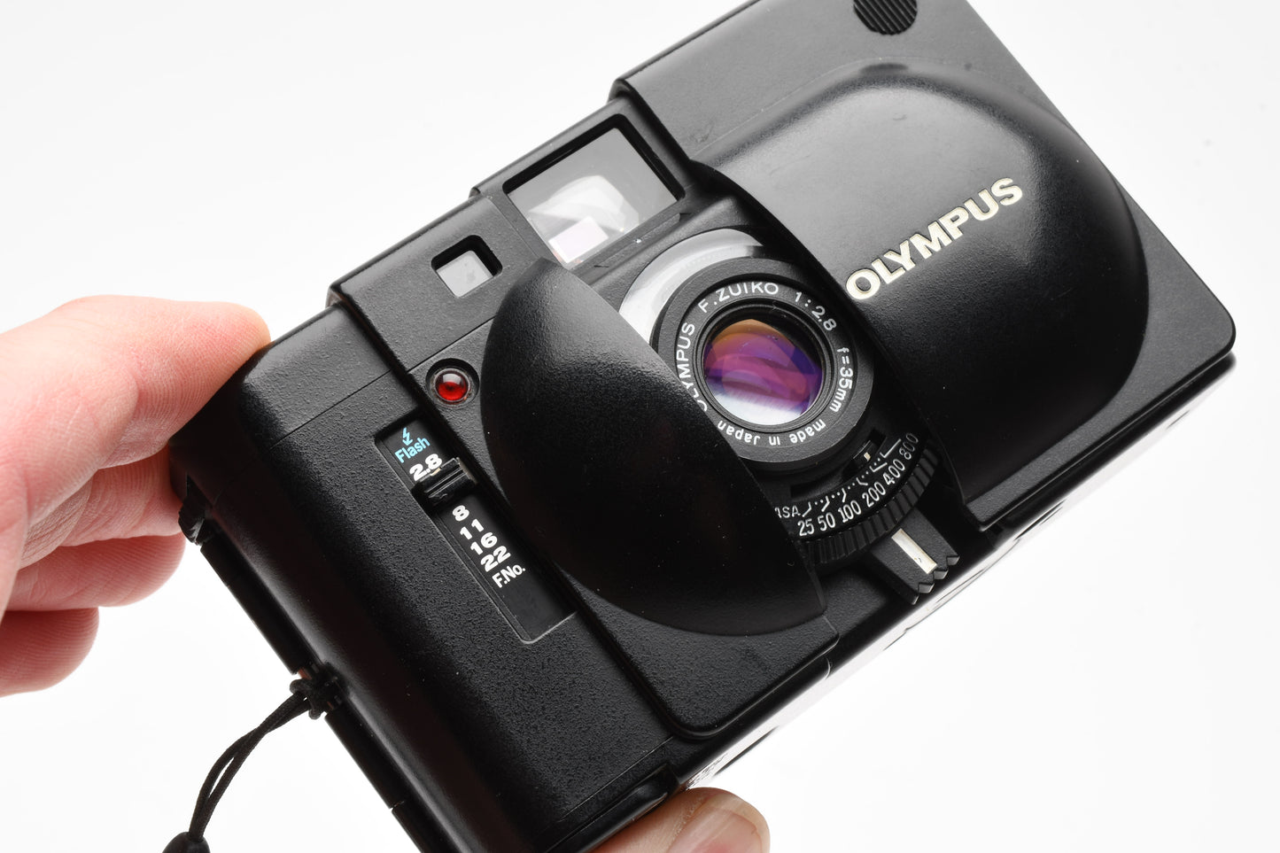 Olympus XA 35mm compact camera w/35mm f2.8 lens, strap, new seals, case