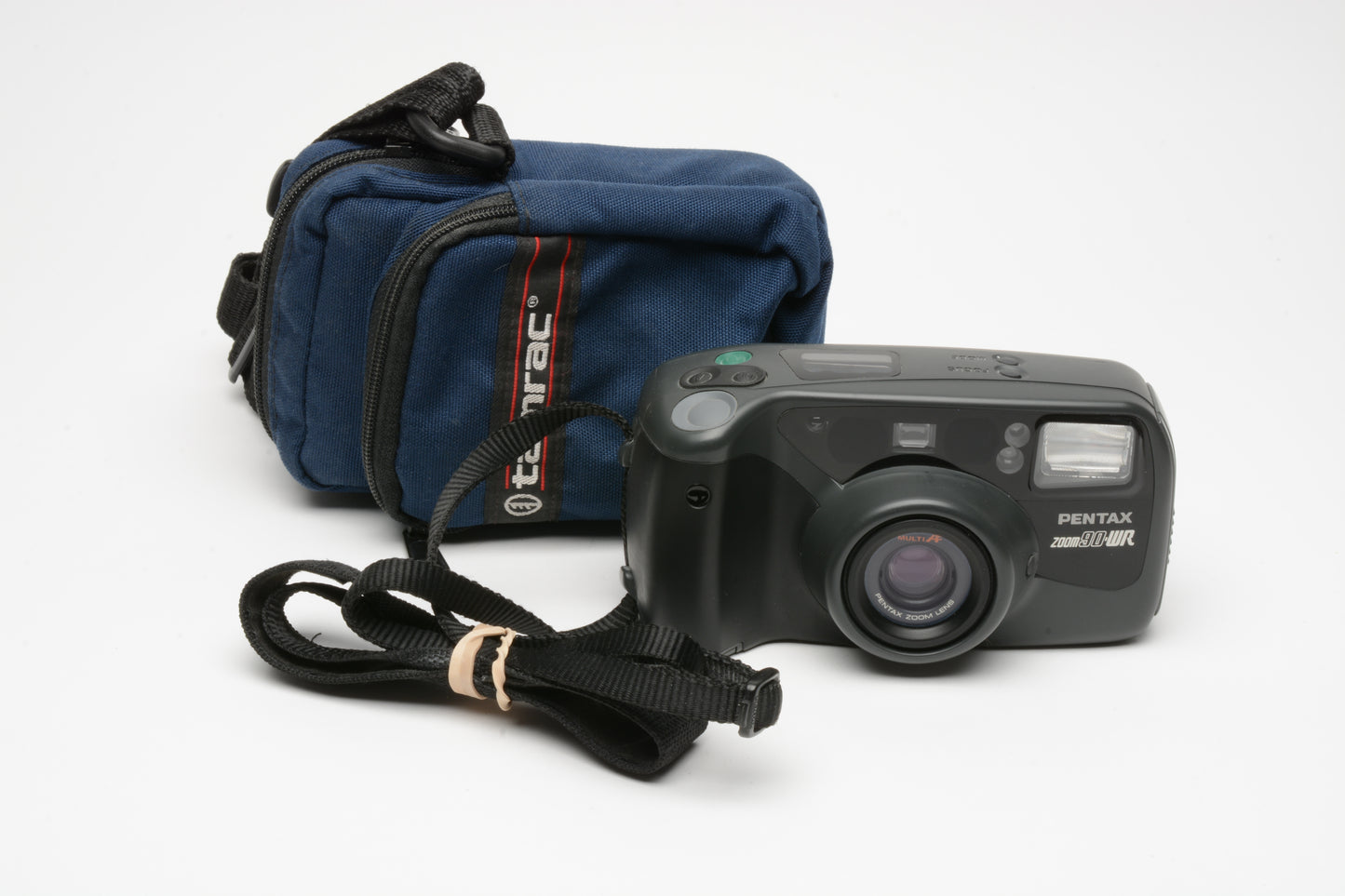 Pentax Zoom 90WR 35mm date back Point&Shoot camera, strap, remote, case, Great!