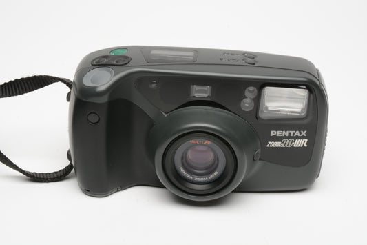Pentax Zoom 90WR 35mm date back Point&Shoot camera, strap, remote, case, Great!