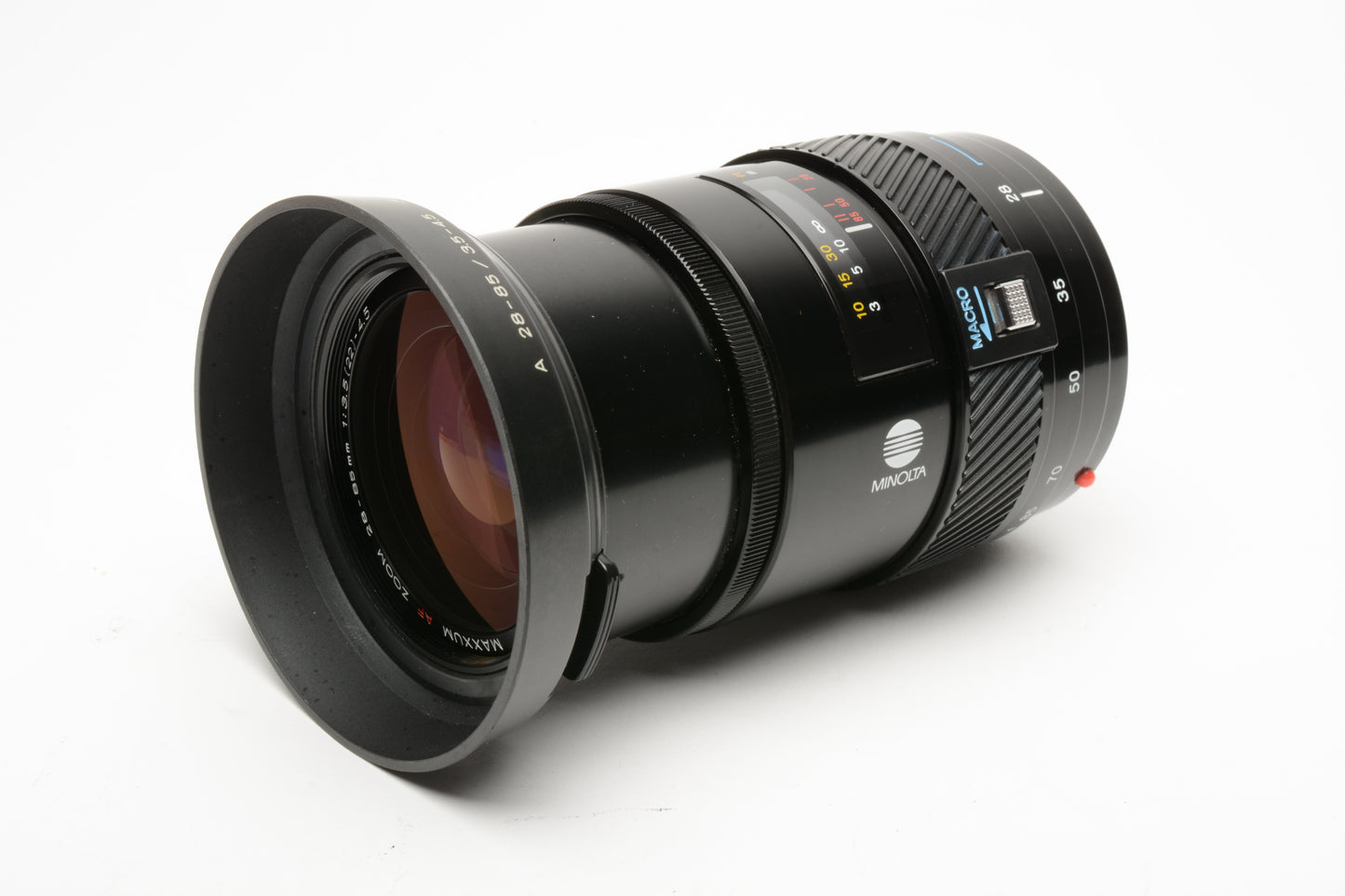 Minolta Maxxum AF 28-85mm f3.5-4.5 zoom lens, caps, hood, great glass, Versatile