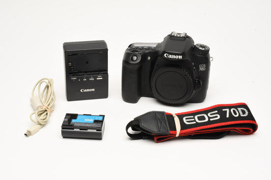 Canon EOS 70D DSLR Body w/Batt, charger, strap, Only 1975 Acts!