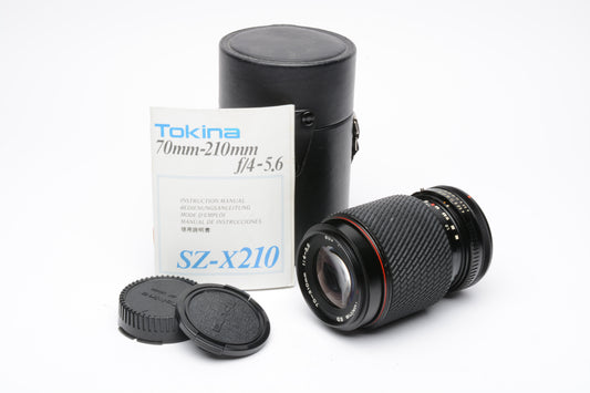 Tokina AF 70-210mm F4-5.6 telephoto zoom lens, Case, caps, clean, Canon FD