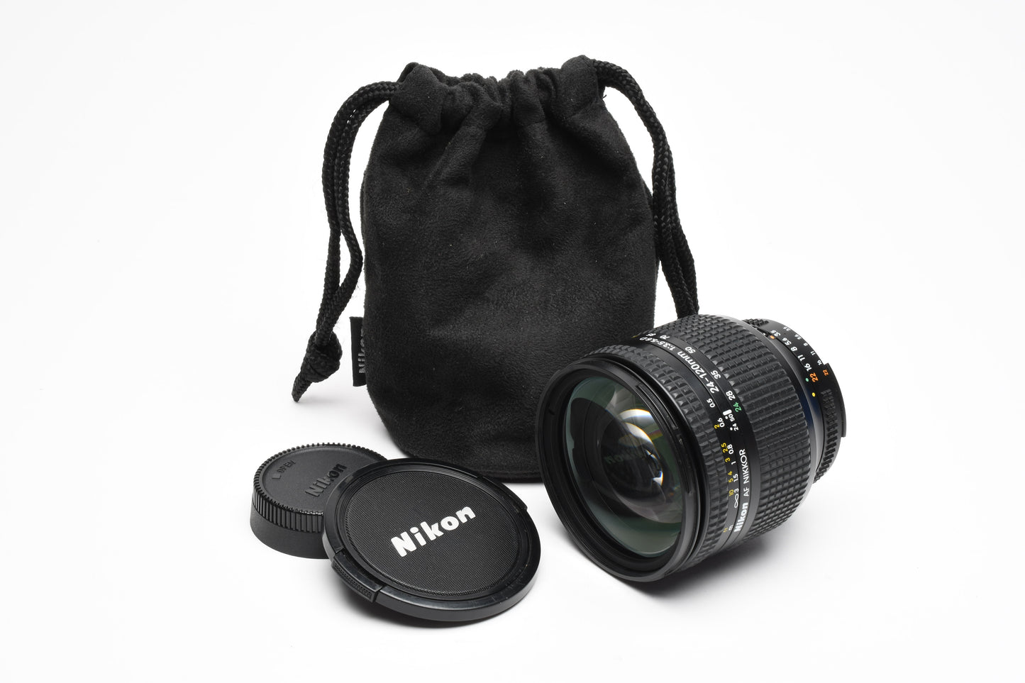 Nikon AF Zoom-Nikkor 24-120mm f3.5-5.6D zoom lens, caps, pouch, Nice