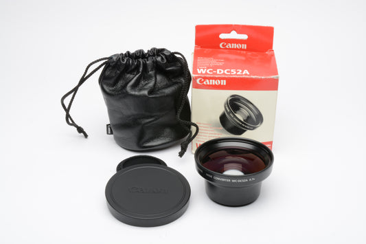 Canon WC-DC52 .7x Wide Converter 52mm w/caps, pouch, box