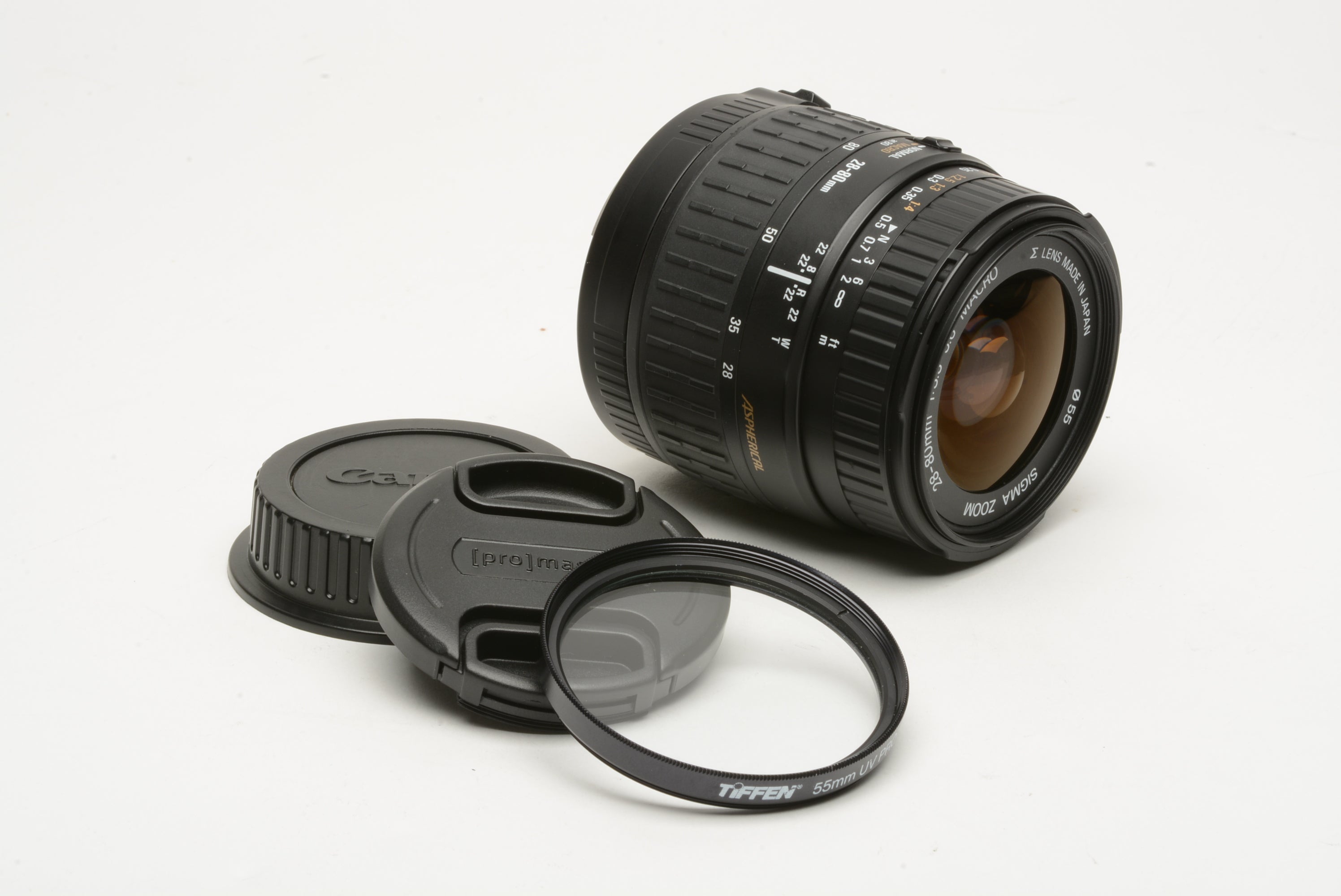 Sigma AF 28-80mm f3.5-5.6 Aspherical zoom lens For Canon w/UV filter + lens  caps