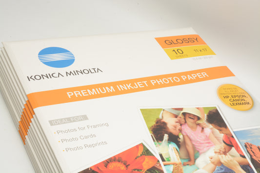 11X Konica Minolta 11x17 Inkjet Photo Paper Glossy Finish 10sh packs (total 110 sheets)