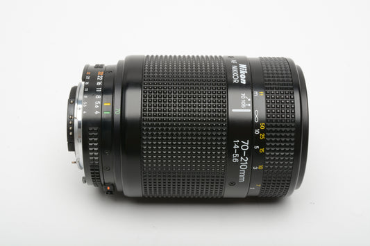 Nikon AF Nikkor 70-210mm F4-5.6 zoom lens, caps, 1A filter and rubber hood