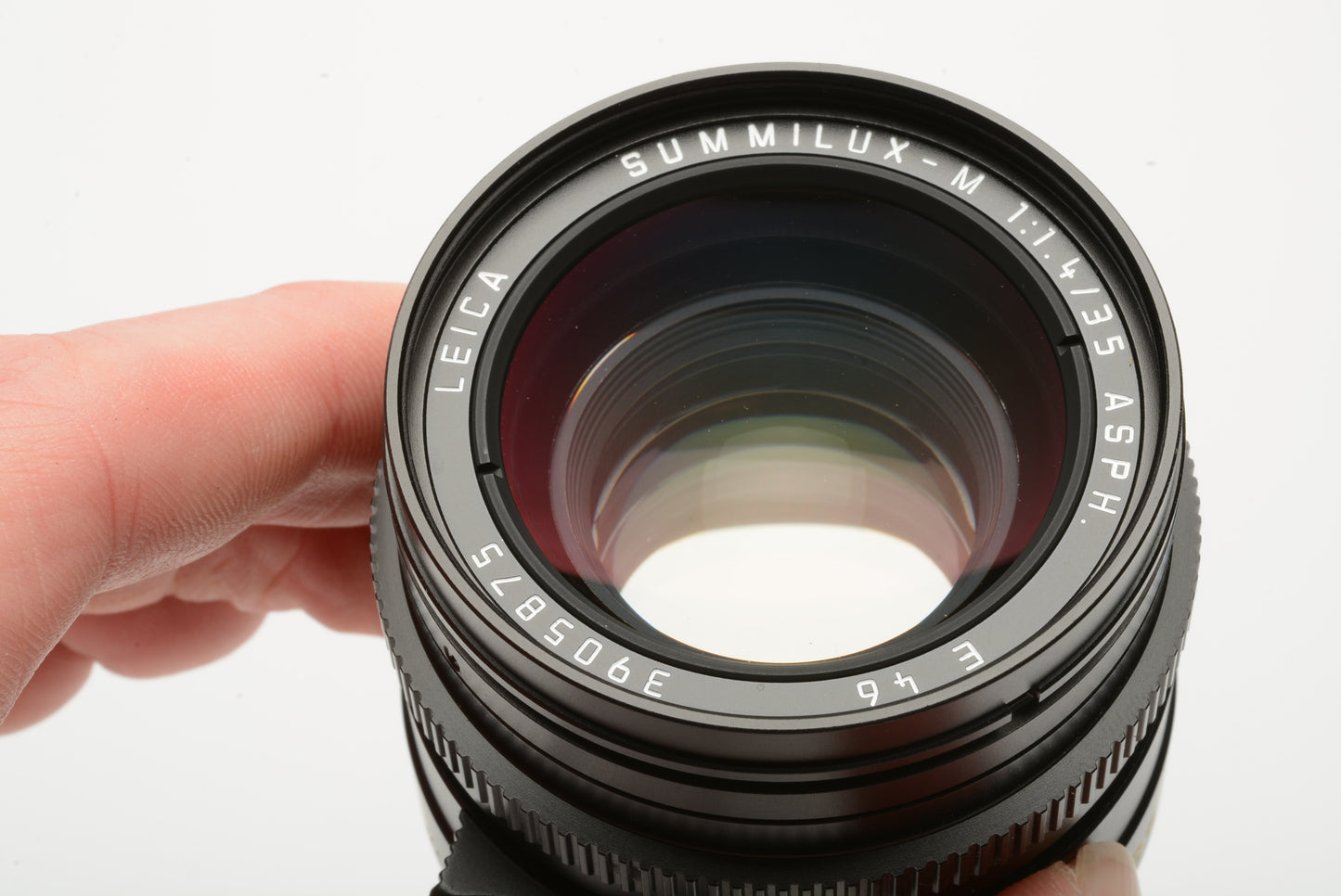 Leica Summilux-M 35mm f1.4 Aspherical black lens #11874, caps, hood, MINT!