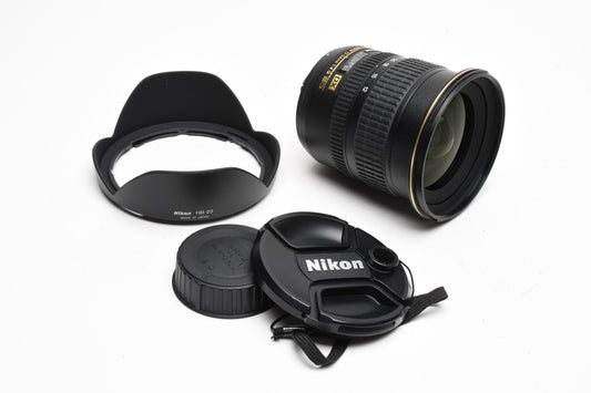 Nikon AF-S Nikkor 12-24mm f4G ED DX w/Caps, Hood, Mint-
