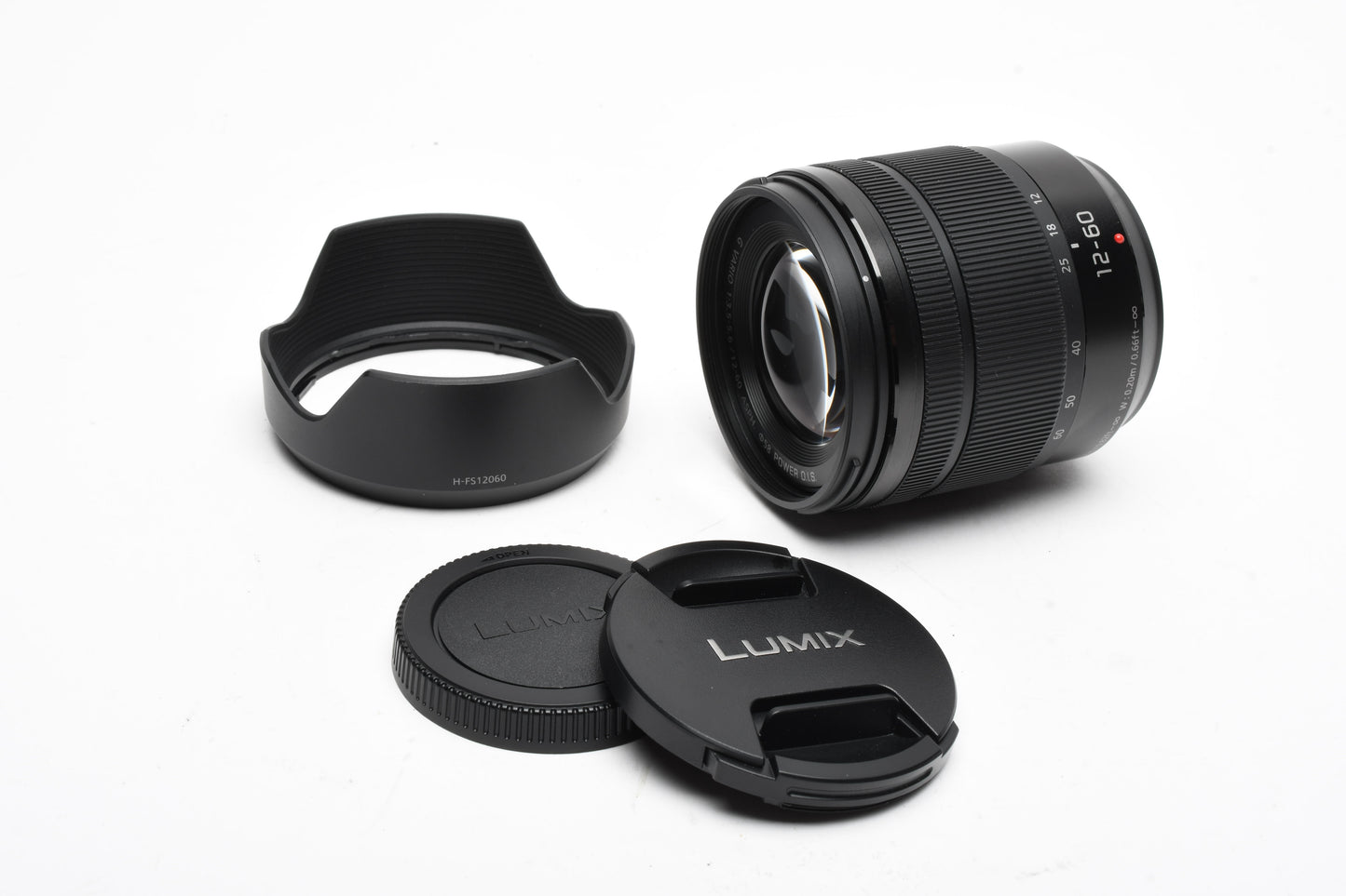 Panasonic Lumix G Vario 12-60mm f3.5-5.6 Asph. Power O.I.S. w/Hood, Caps