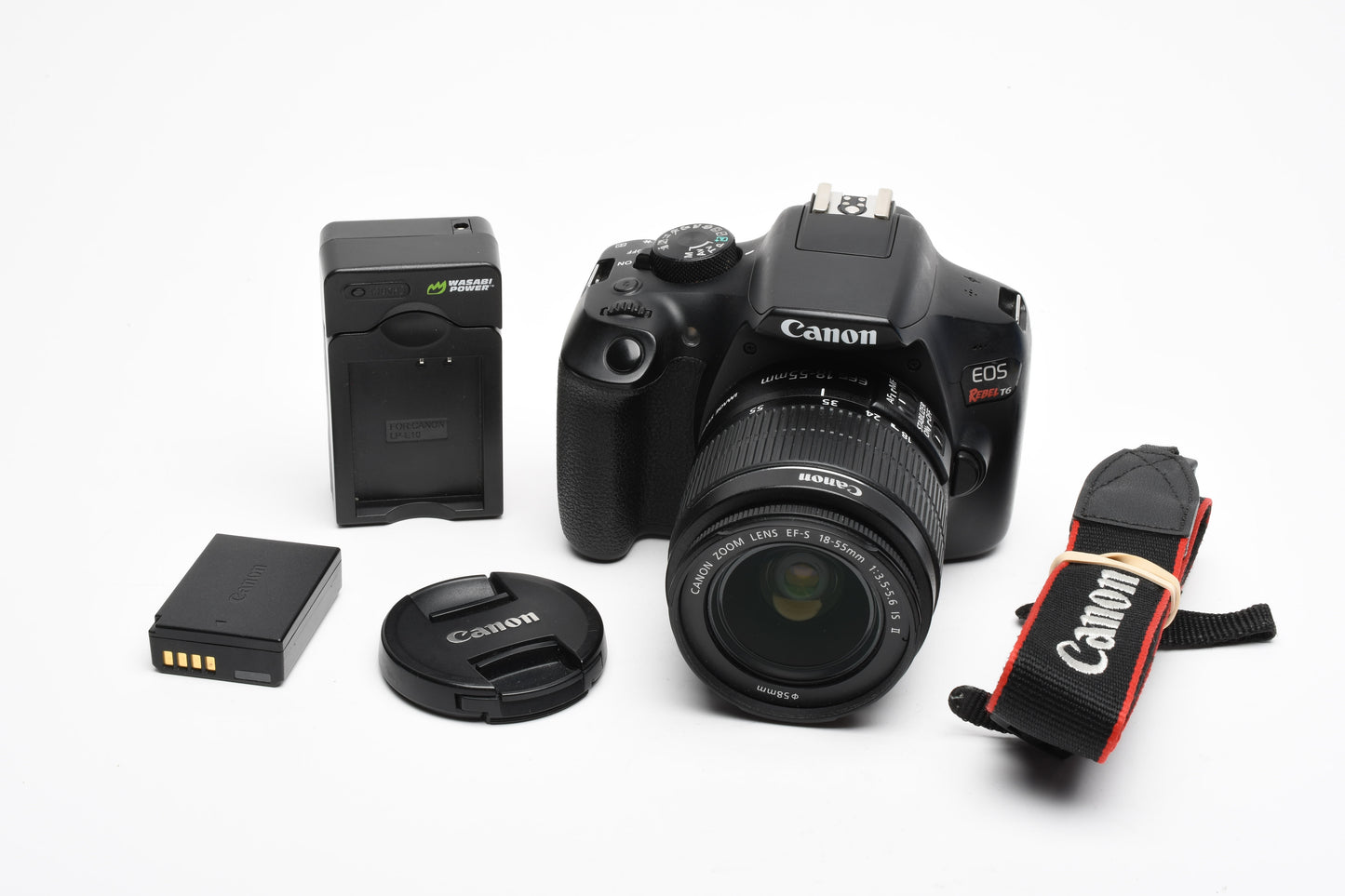 Canon EOS Rebel T6 DSLR w/18-55mm IS II, batt+charger 34K Acts, Tested