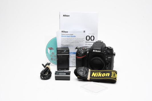 Nikon D600 DSLR Body w/Batt, charger, Only 7102 Acts, Mint- USA