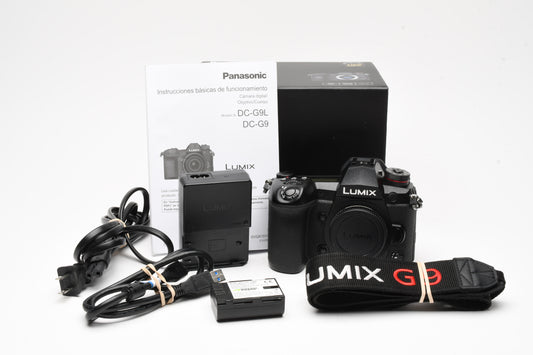 Panasonic Lumix DC-G9 Body, batt, charger, strap, 13K Acts, Boxed