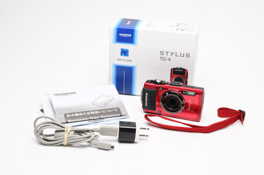 Olympus Stylus TG-4 Tough 16MP Digital Point&Shoot camera, Mint-, Boxed (Red)
