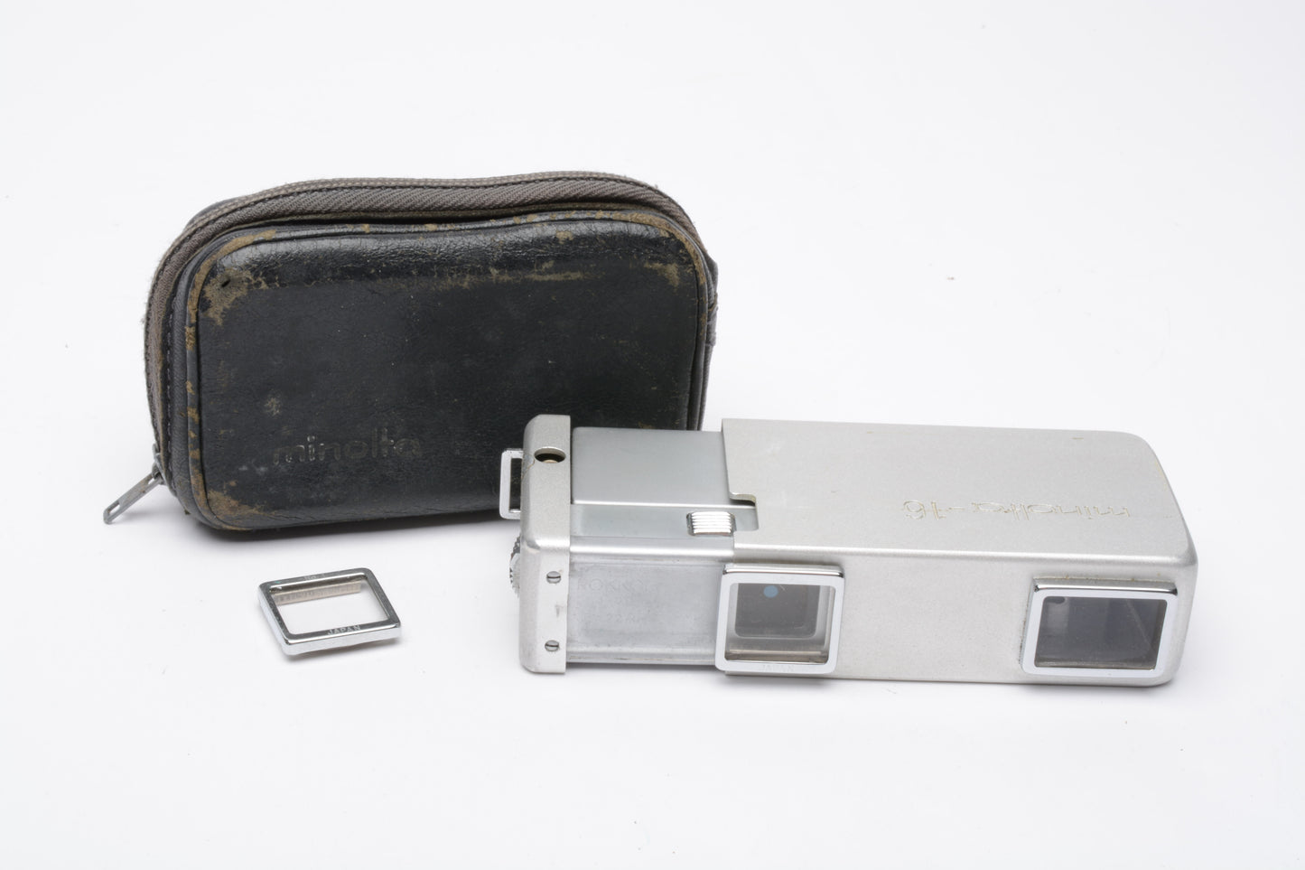 Minolta 16 Subminiature camera, case, UV, Works!