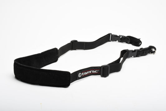 Tamrac N45 black leather foam padded quality camera strap, Clean! Quality w/QR