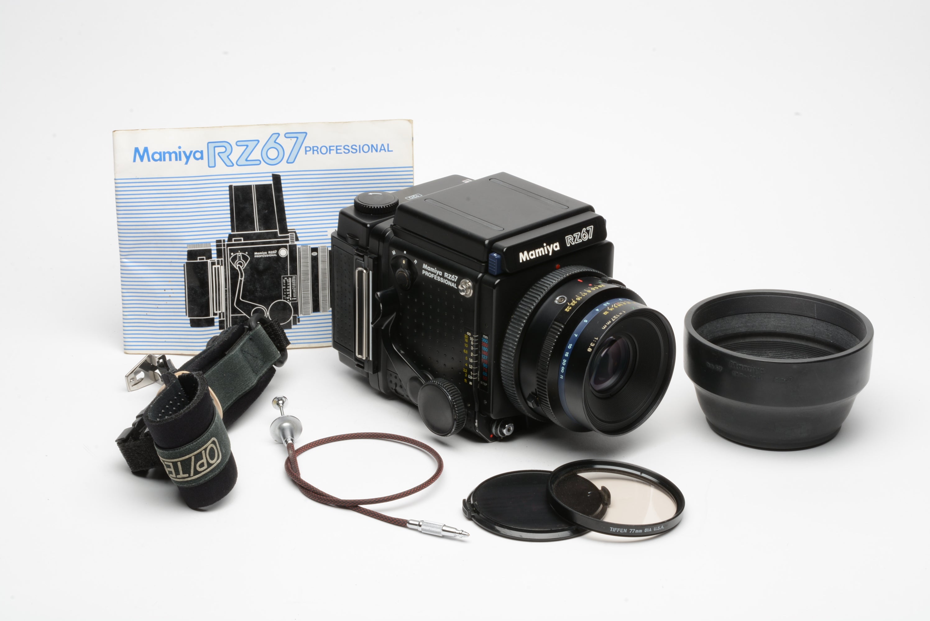 Mamiya RZ67 Pro Body, 127mm f3.8, Pro II 120 back, and WLF, manual