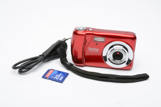Vivitar X018 Red 10MP Digital Point&Shoot camera, SD card+ USB cable