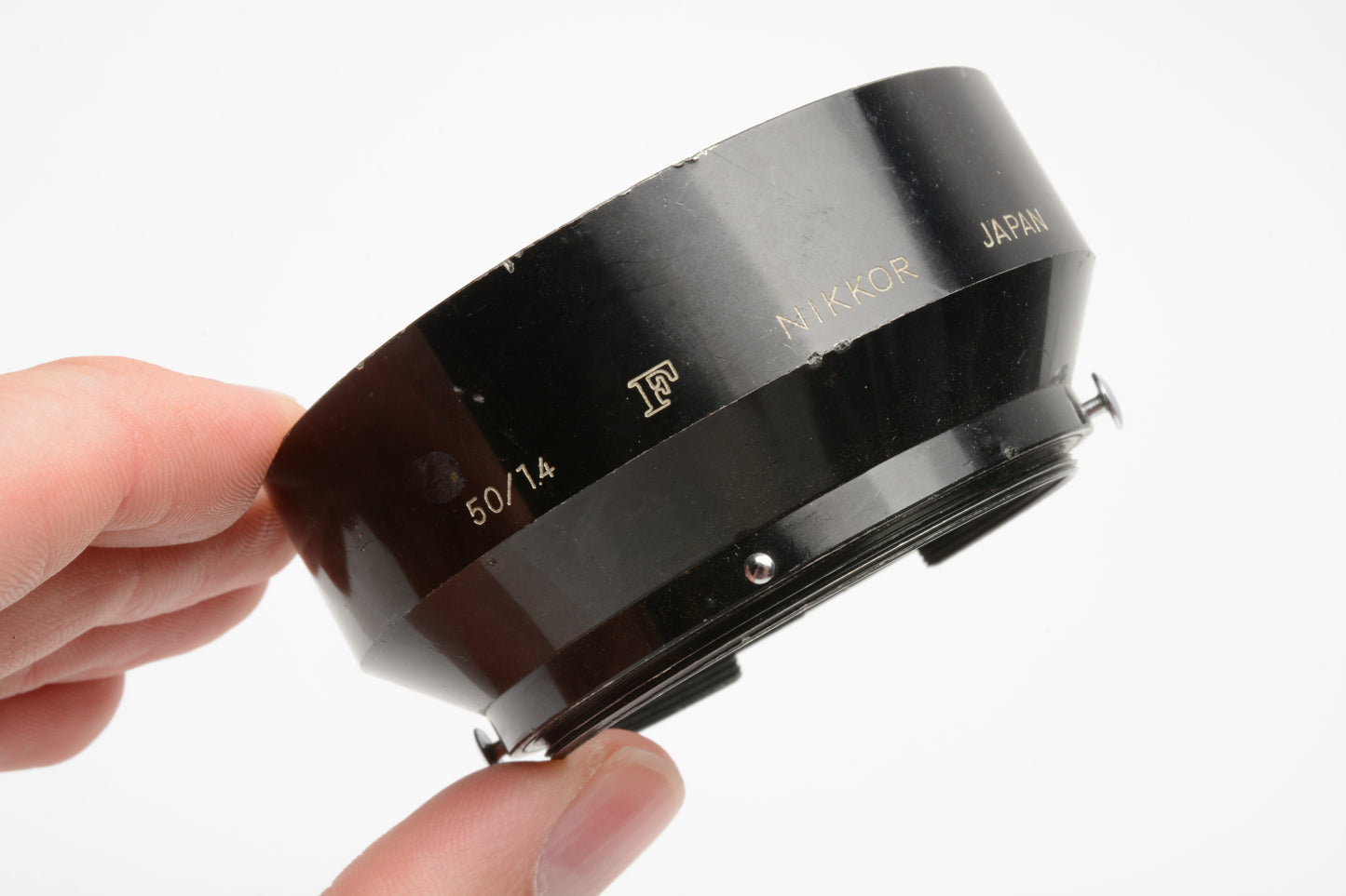 Nikon Nikkor 50mm F1.4 metal lens hood, snap-on mount, 52mm, clean