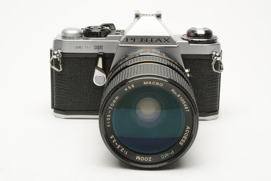 Pentax ME Super 35mm SLR w/35-70mm f2.5-3.5 zoom Lens, new seals, nice!