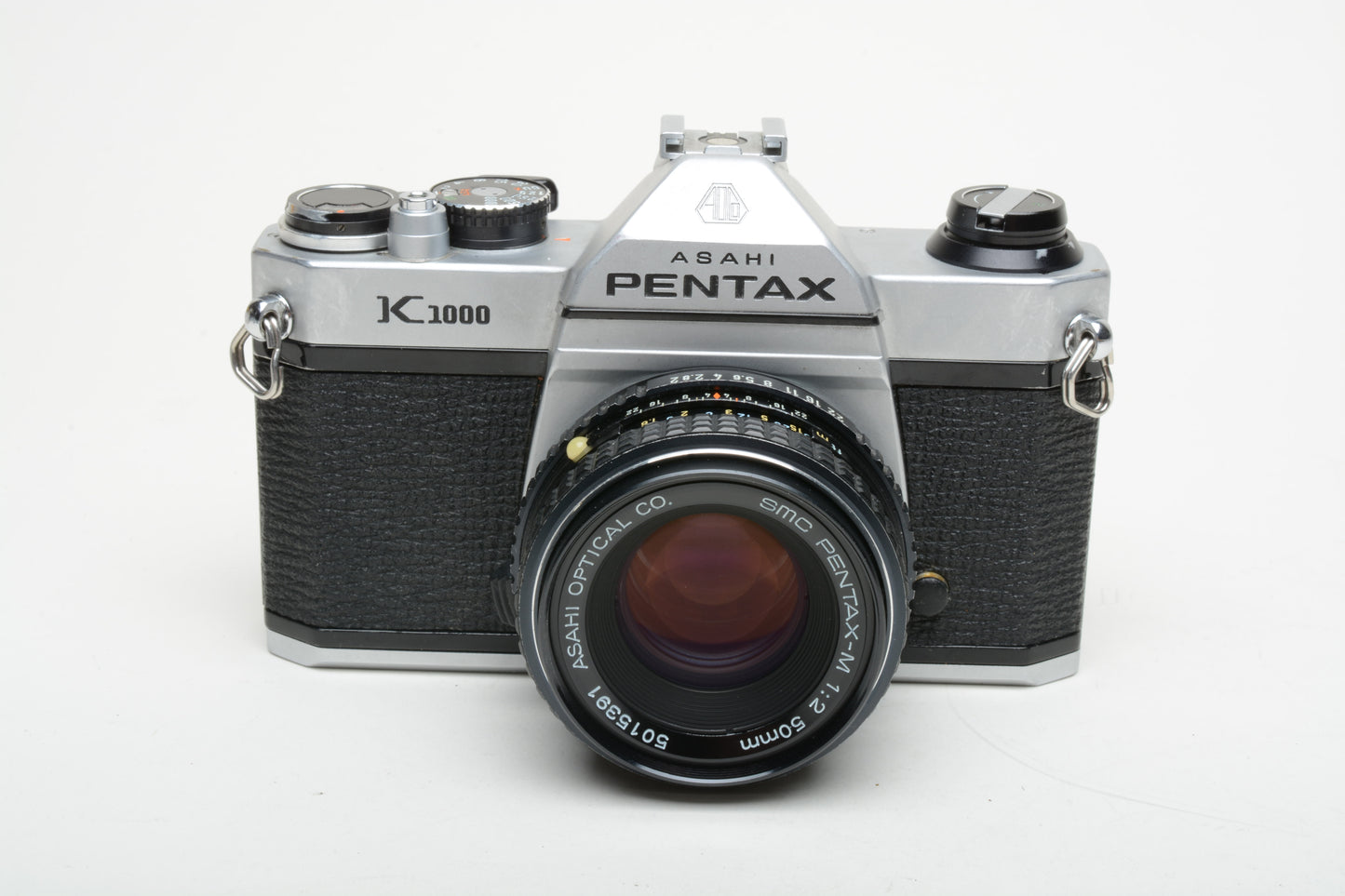 Pentax K1000 35mm SLR Body w/Pentax-M 50mm f2 lens, new seals, flash++, Nice!!