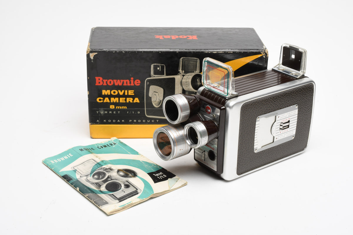 Kodak Brownie 8 movie camera turret w/3 lenses, Very clean, boxed, Collector! Vintage